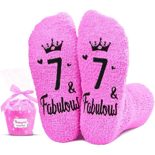 HAPPYPOP Идеи подарков на день рождения - Носки для детей 5-12 лет, Подарки для девочек 5-12 лет Comfy Fabulous 7 Light Pi