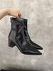 Autumn and winter pointed head thin thick heel middle heel short boots rear zipper versatile high heel thin boots women's shoes