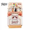 Floral And Cat Theme Calendar 2027 Flower Desk Calendar, English Tabletop with Wooden Base, Monthly Planner For & Decorative for Office Home