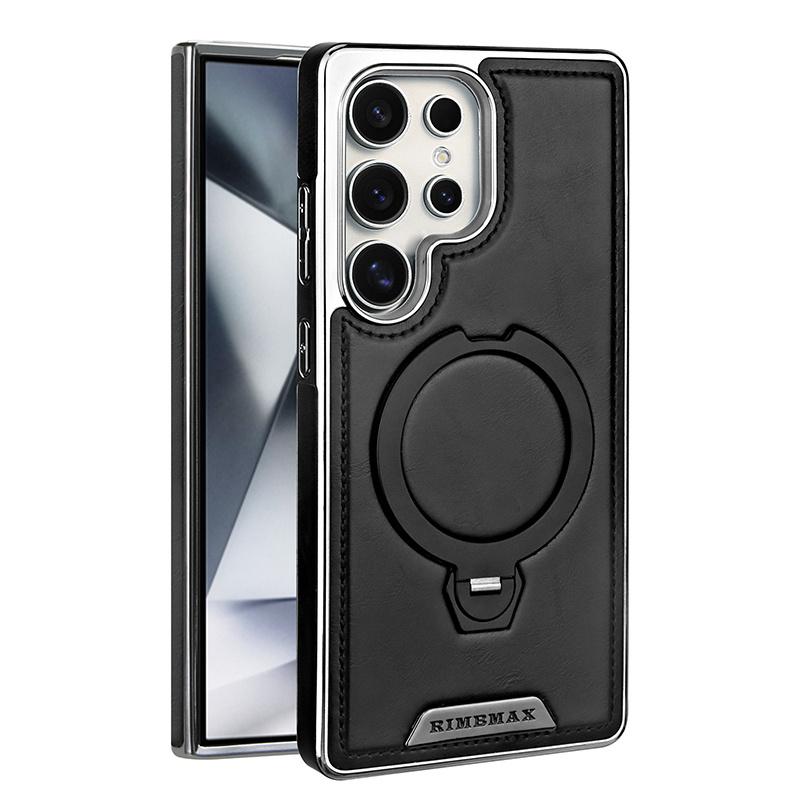 Magnetic Rotating Bracket Luxury Leather Phone Case For For Samsung Galaxy S23 S24 S25 Ultra Plus Wireless Charging Shockproof Cover