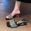Beautiful temperament, one-word sandals for women's summer wear 2025 new rhinestone belt temperament, high-heeled cool slippers for women