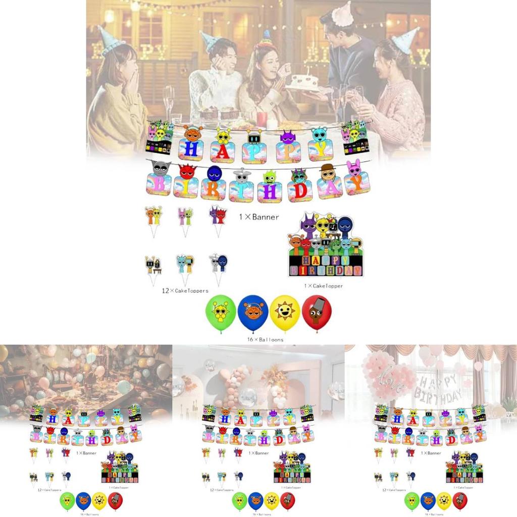 Festive Incredibox Sprunki Birthday Party Decoration Set With Colorful Balloons And Banners