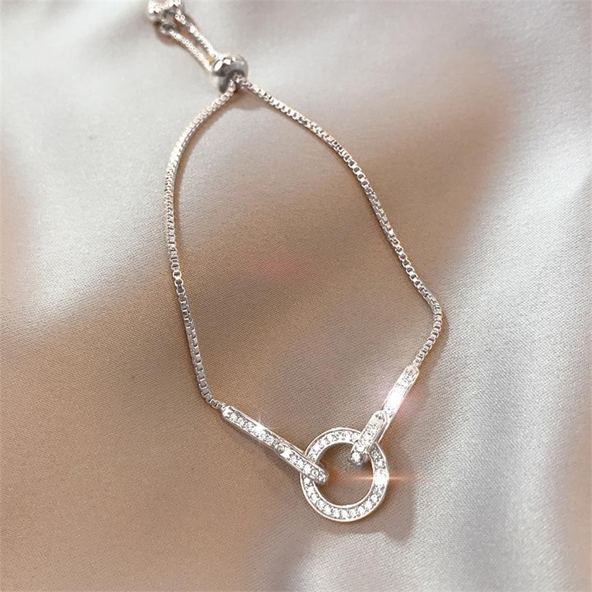 316L Edelstahl Zirkon Ring Verstellbares Kettenglied Armband Für Damen Modeschmuck Geschenk Herausziehbares Anhänger Design