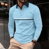 Autumn men's casual solid color POLO shirt with lapel button and men's long sleeved striped POLO shirt