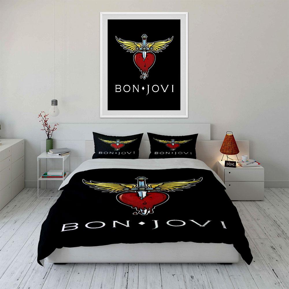 """Bon Jovi Heart Logo Biancheria da Letto" Set Copripiumino Copripiumino Federe""" (1 * Copripiumino 2 * Federe, senza piumino)