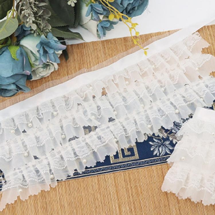 Stylish 3 Layer Pearls Beaded Detachable Collar Lace Choker Necklace Accessory For Formal And Casual Wear