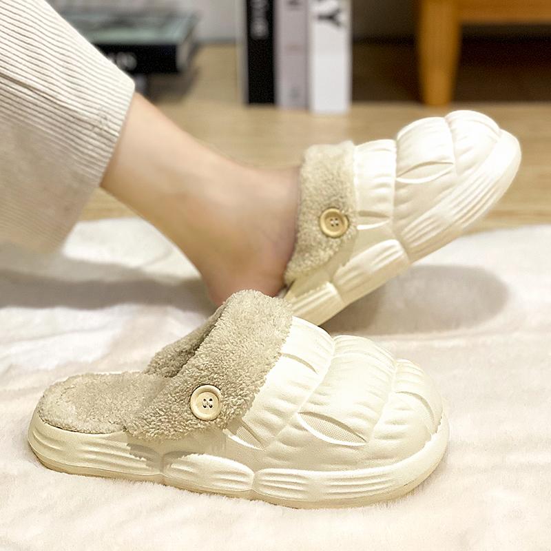 Vinter Par Lättvikt Plus Size Tjock Sula med Plyschisolering Bomull Tofflor Bekväma Mode Bomull Tofflor 36-45