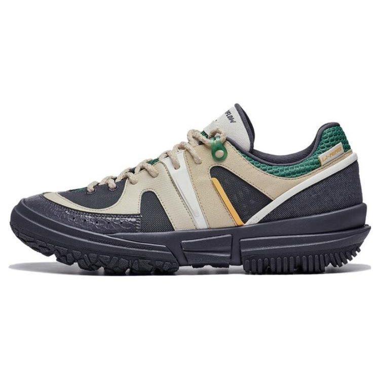 Li Ning Linchi Lite Textile, Synthetic Leather Slip Resistant Abrasion Resistant Low top Casual Shoes Men's Black Umber AGLS259-1