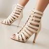 Fashion Peep Toe Summer Shoes Woman Sandals Sexy Hollow Gladiator Ankle Boots Lace-up Thin High Heels Jazz Dance Shoes Female Size 33-46