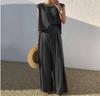 Spring/Summer 2023 Cotton Linen Casual Two-Piece Set: Sleeveless Top & Wide-Leg Pants for Women