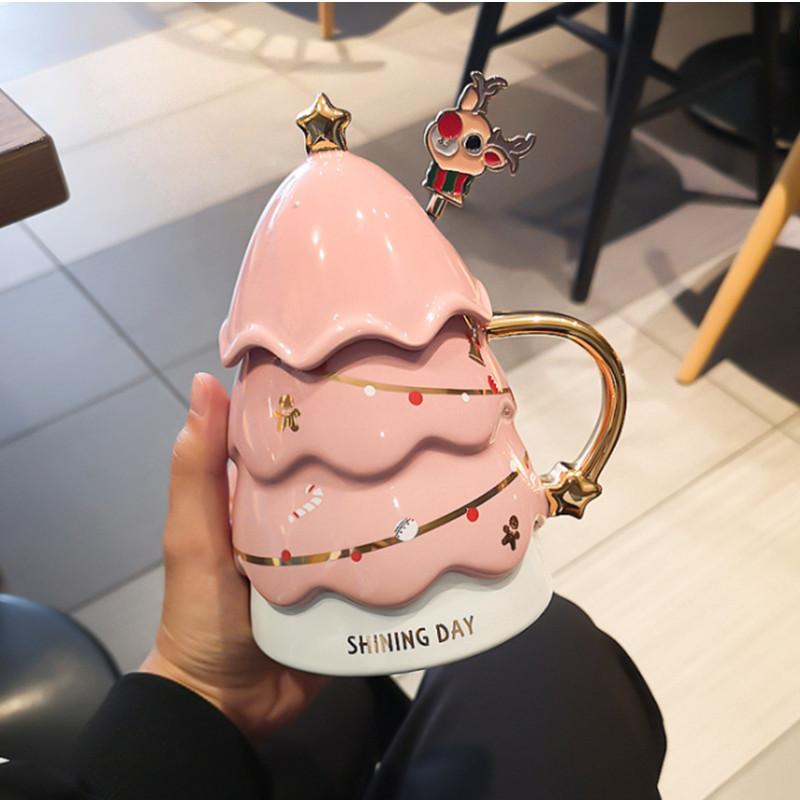 1ks 3D INS hrnek na vánoční stromeček kreativní keramický 460ml velkokapacitní hrnek na mléko a kávu termoska s víčkem losí lžička vánoční dárek na večírek