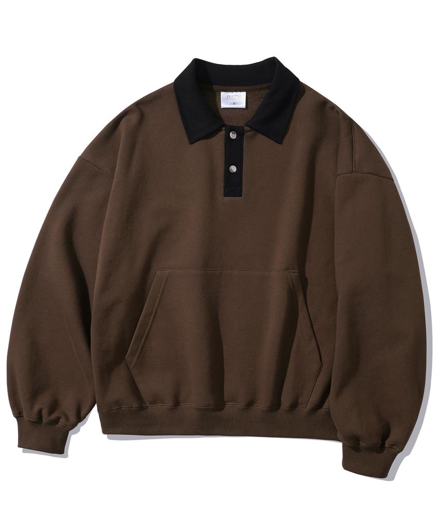PERSTEP Nomad Two-Tone Collared Sweatshirt Brown Hymt4526