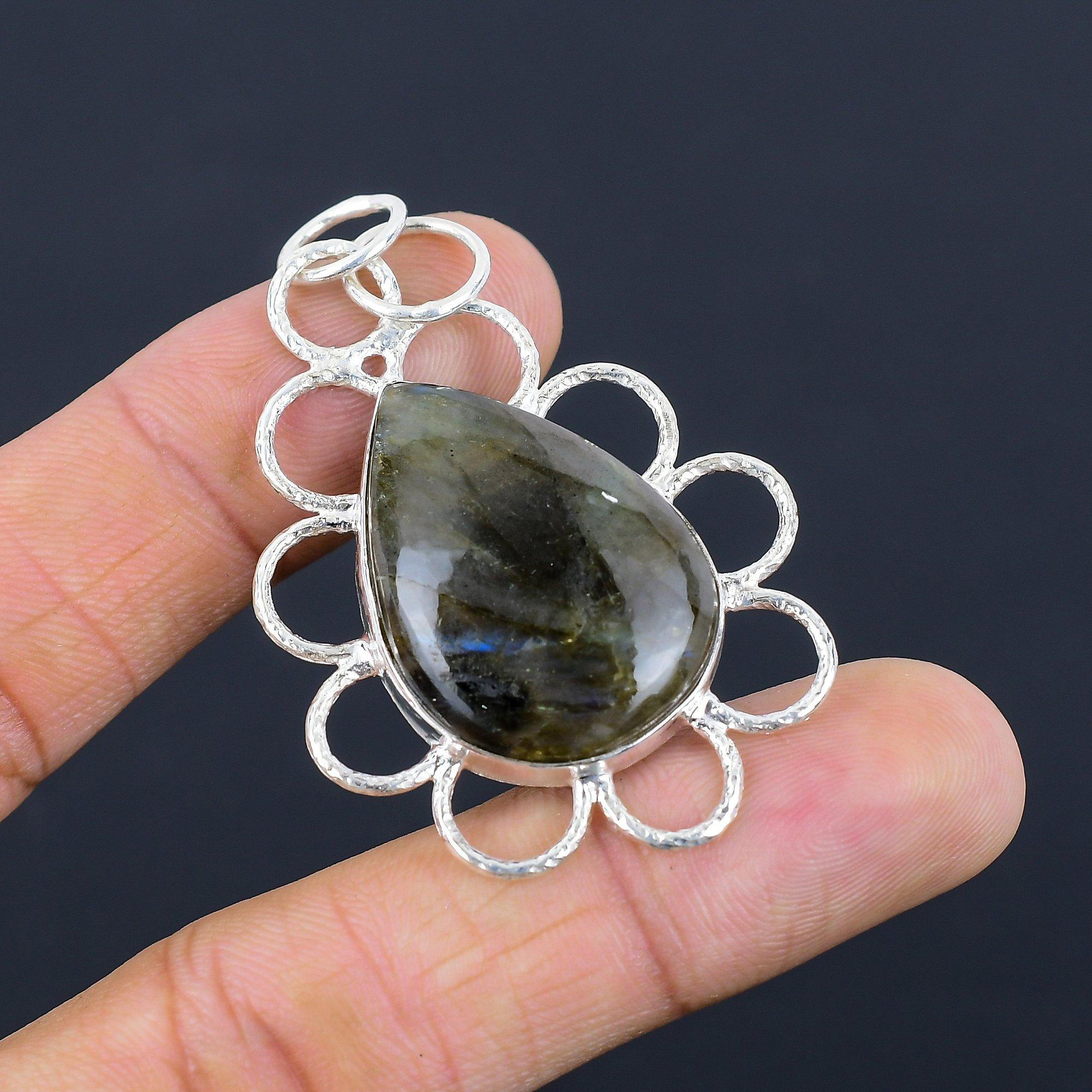 925 Sterling Silver Pear Labradorite Stone Sister Handcrafted Wedding Pendant