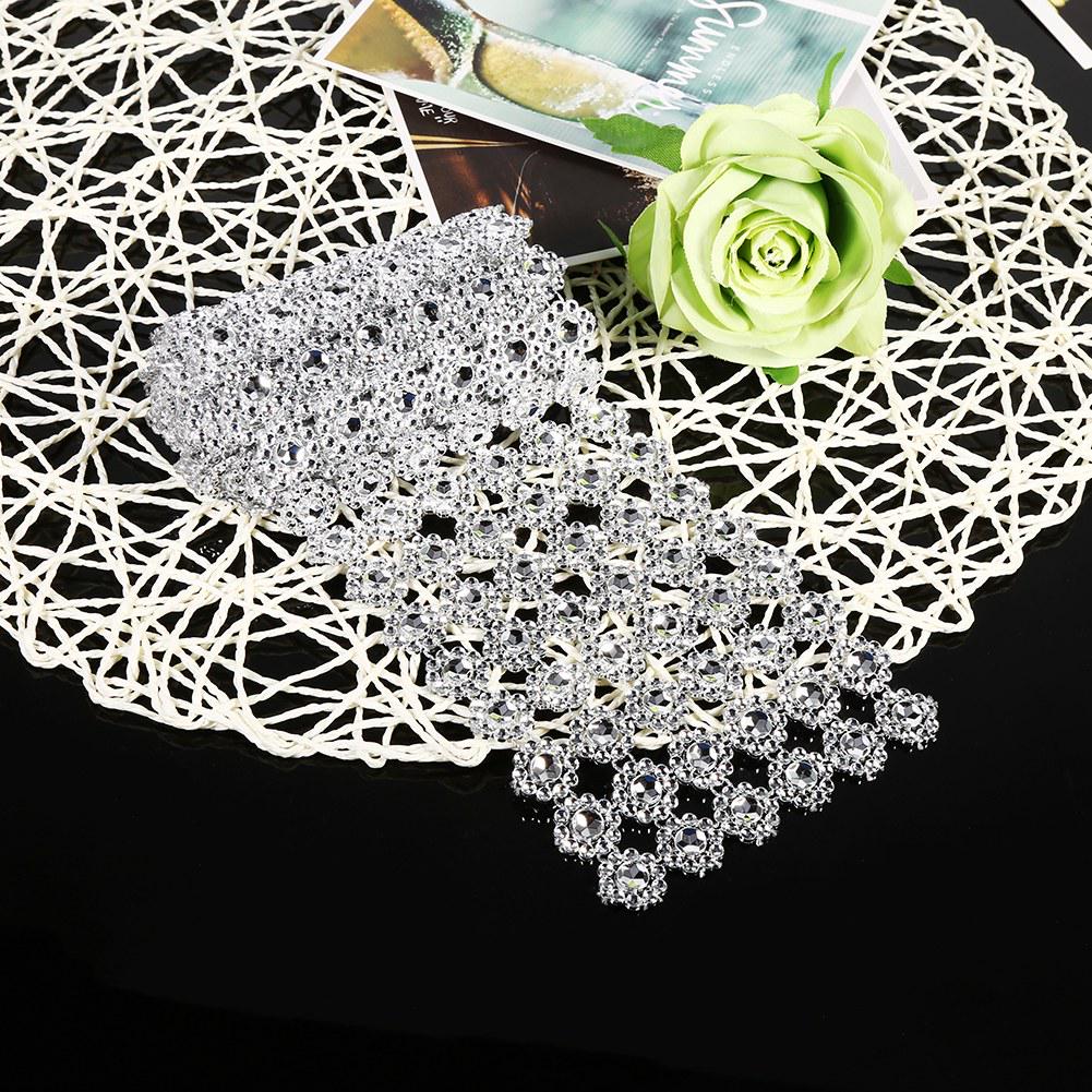 1 Yard langes, blütenförmiges Diamant-Mesh-Kettchen, glitzerndes künstliches Kristall-Strassband-Dekor