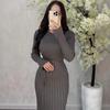 Amazon 2025 Autumn and Winter New Knitted Dress Casual Waist Round Neck Big Pit Strip Thin Knitted Dress Women