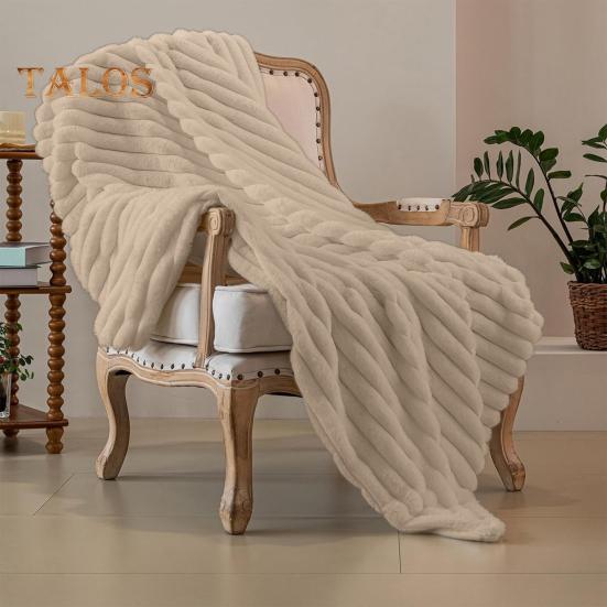 Summer AC Flannel Blanket Thickened Double-sided Plush Striped Texture Solid Color Office Nap Home Bed Sofa Travel Cozy Warm Winter Blanket