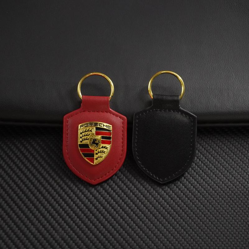 Fashion Leather Metal Keychain Car Styling Luxury Keyring For Porsche Cayenne Panamera Macan 911 Taycan Boxster Cayman 918 Pajun