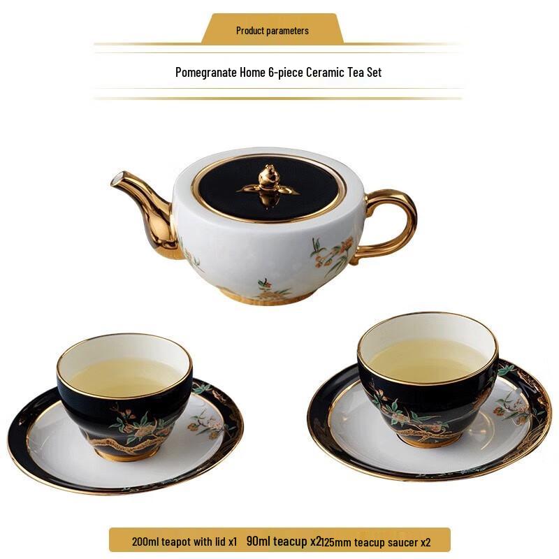 Auratic Madam Porcelain Pomegranate Garden 6-Piece Chinese Ceramic Tea Set
