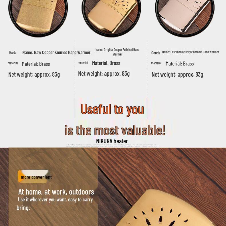 Portable Copper Hand Warmer - Winter Heating Pocket Protector Gift