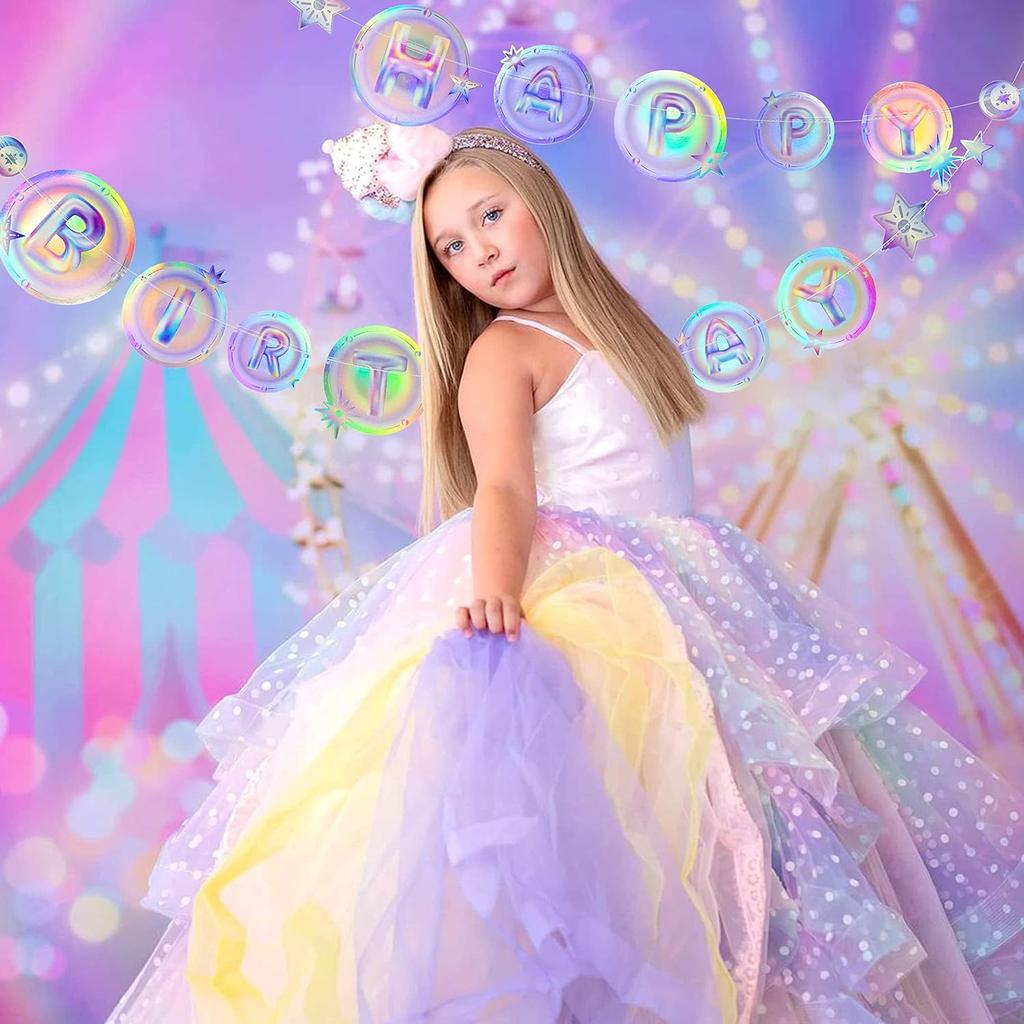 Cheerland Iridescent Galaxy Happy Birthday Banner Moon Star Birthday Party Decorations Space Garland Party Decor Planet Theme Happy Bday Letter Sign