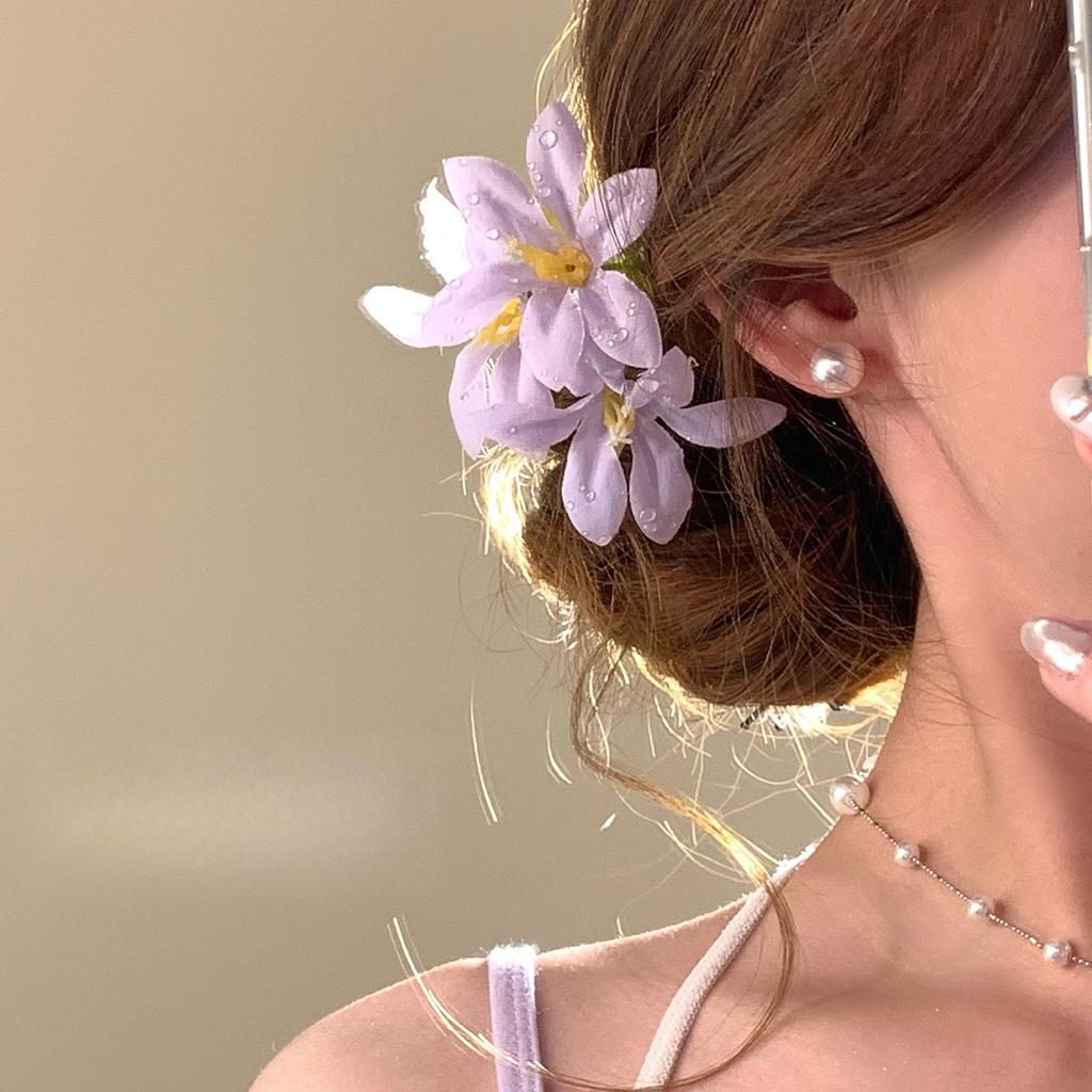 Fermagli per capelli a forma di fiore di giglio per donne ragazze Barretta Clip a pinza di granchio Fermagli per capelli per coda di cavallo Copricapo da bagno spiaggia Accessori per capelli