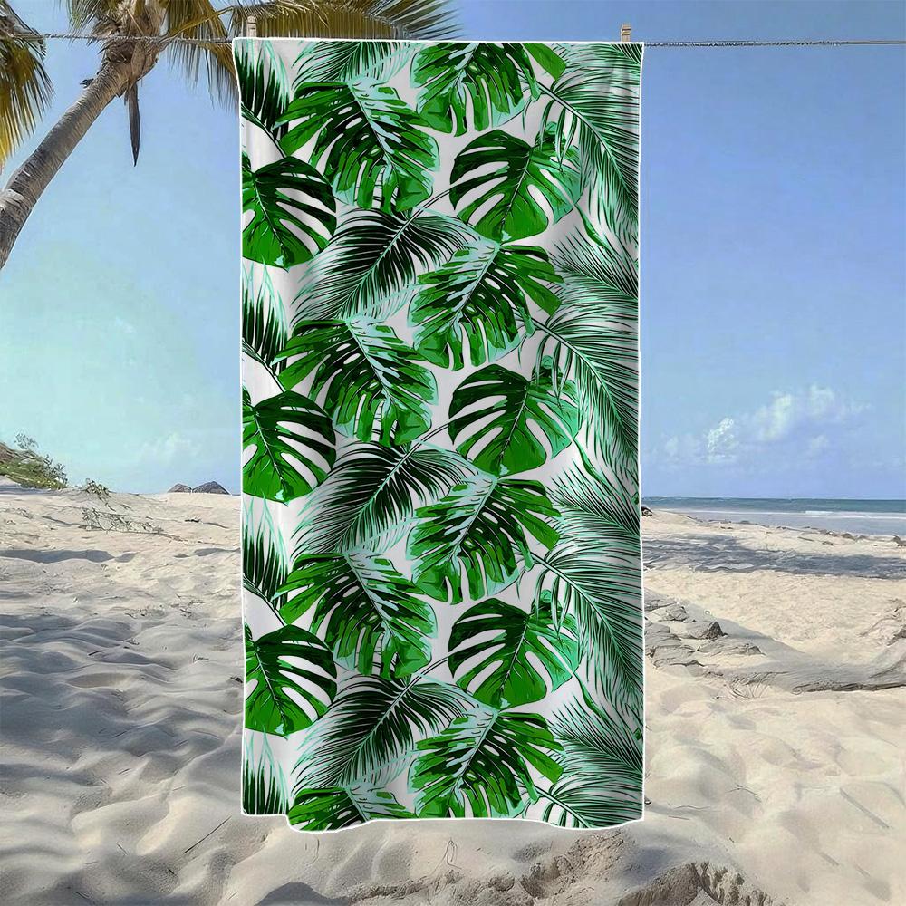 Monstera & Tropical Floral Stripe Beach Towel, Soft Quick-Drying, Perfect For Portable Outdoor Travel, Camping And Summer Beach