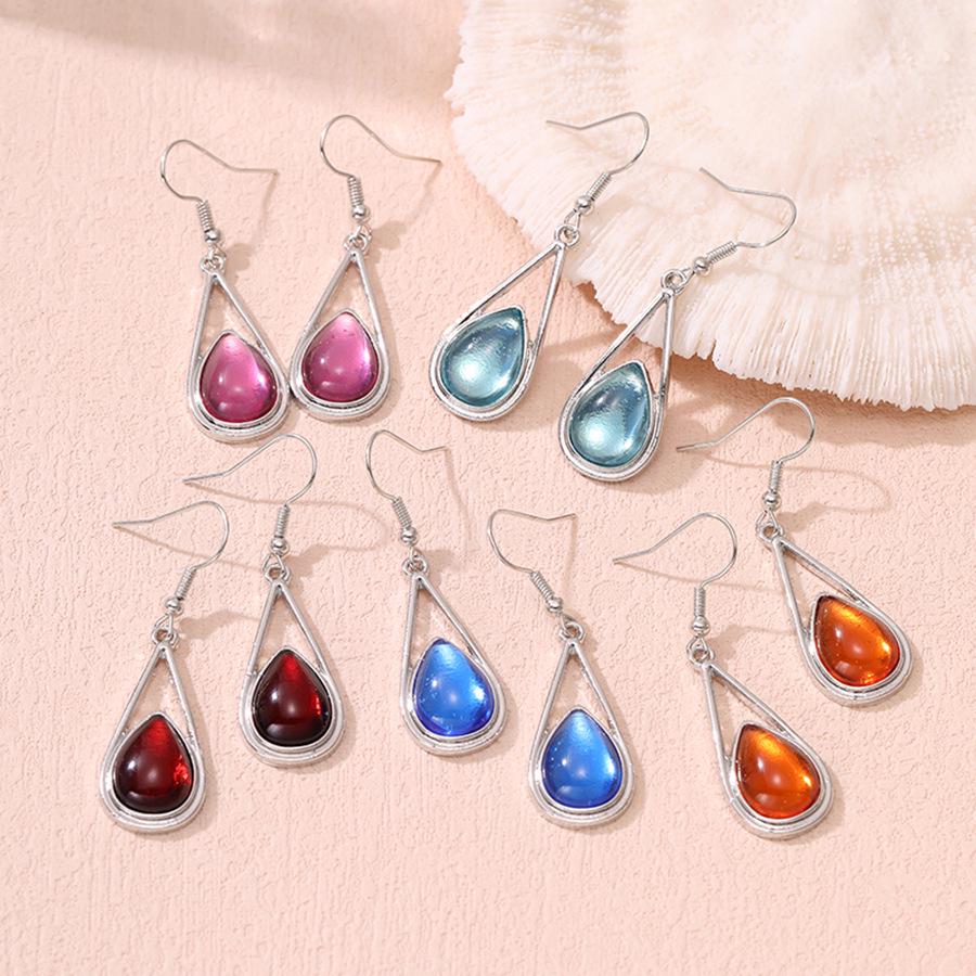 

Teardrop Cat s Eye Stone Earrings - Versatile Five-Color Gemstone Design for Women темно-синий