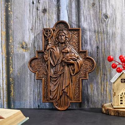 Placca Scultura Icona Pastore Gesù Vantage, Immagine Santi Cattolici, Fede, Decorazione Murale Casa Cristiana, Regalo Scultura in Legno