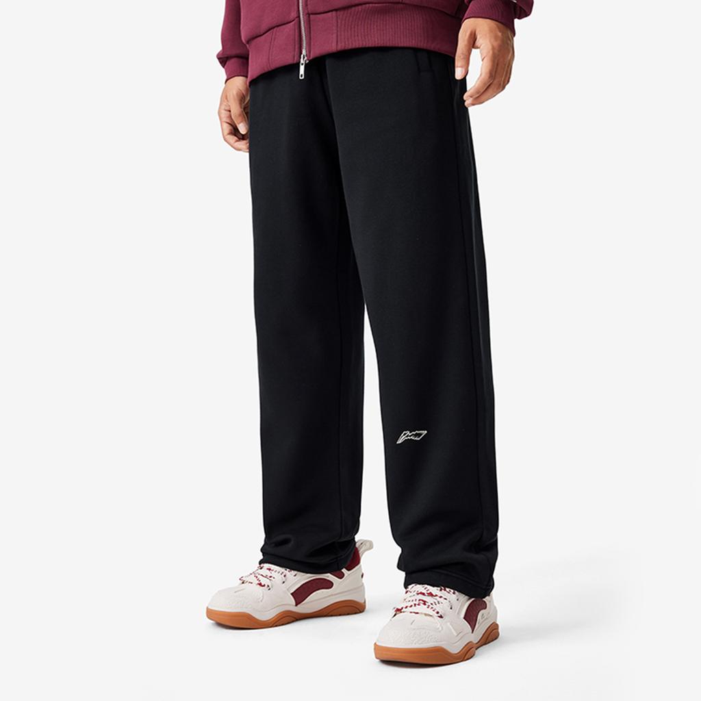 Li Ning Sports Lifestyle Serie Buchstaben Mid Waist Bequem Atmungsaktiv Fleece Gerades Bein Gestrickte Sporthose Herren Unterteile Schwarz AKLU955-1