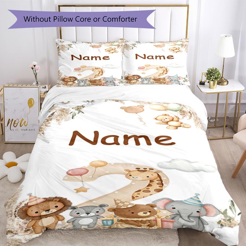 3pcs Custom Name Animals Bedding Set Duvet Cover Closure Includes 1 Duvet Cover & 2 Pillowcases, Soft and Comfortable for All Seasons.
