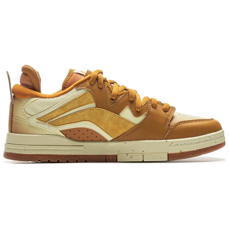 Li-Ning Wuyou Pro men low-top skate shoes yellow brown synthetic leather genuine leather fabric special story edition AECU027-3