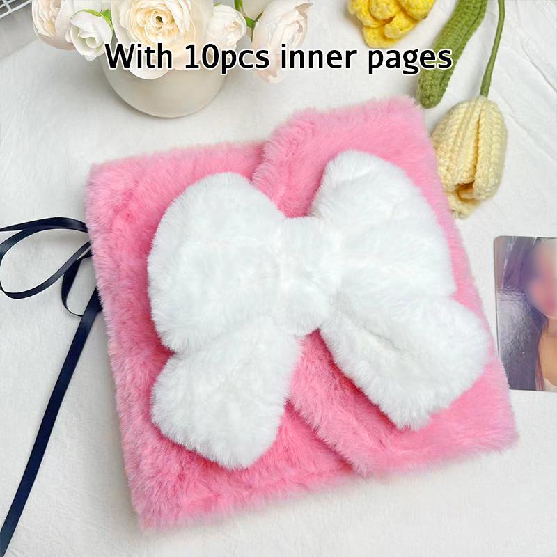 Ins Plush Bow 3-Inch Photo Album Two-Grid Bowknot Small Cards Storage Book Girl Star Chasing Card Loose Leaf Storage Album
