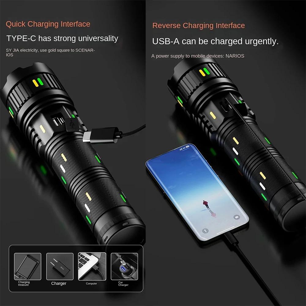 Super Bright White Laser Flashlight Use 4*181350Battery Rechargeable Powerful Al Alloy Torch Waterproof Zoom LED Flashlight