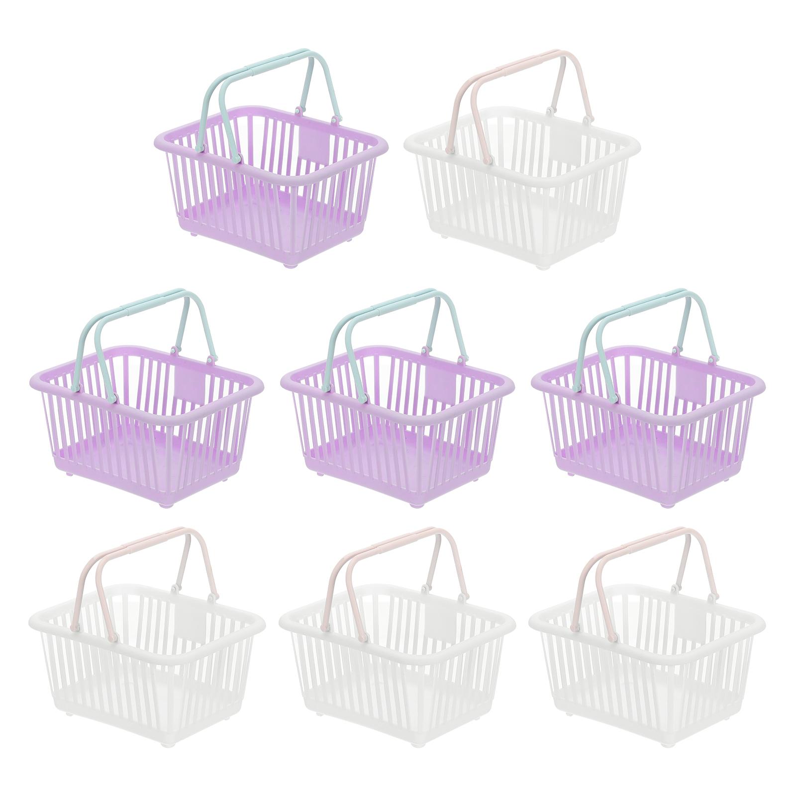 

8pcs Small Plastic Basket Mini Storage Basket Grocery Tiny Shopping Baskets with Handle Organizer Filtered Water for Toys Snacks