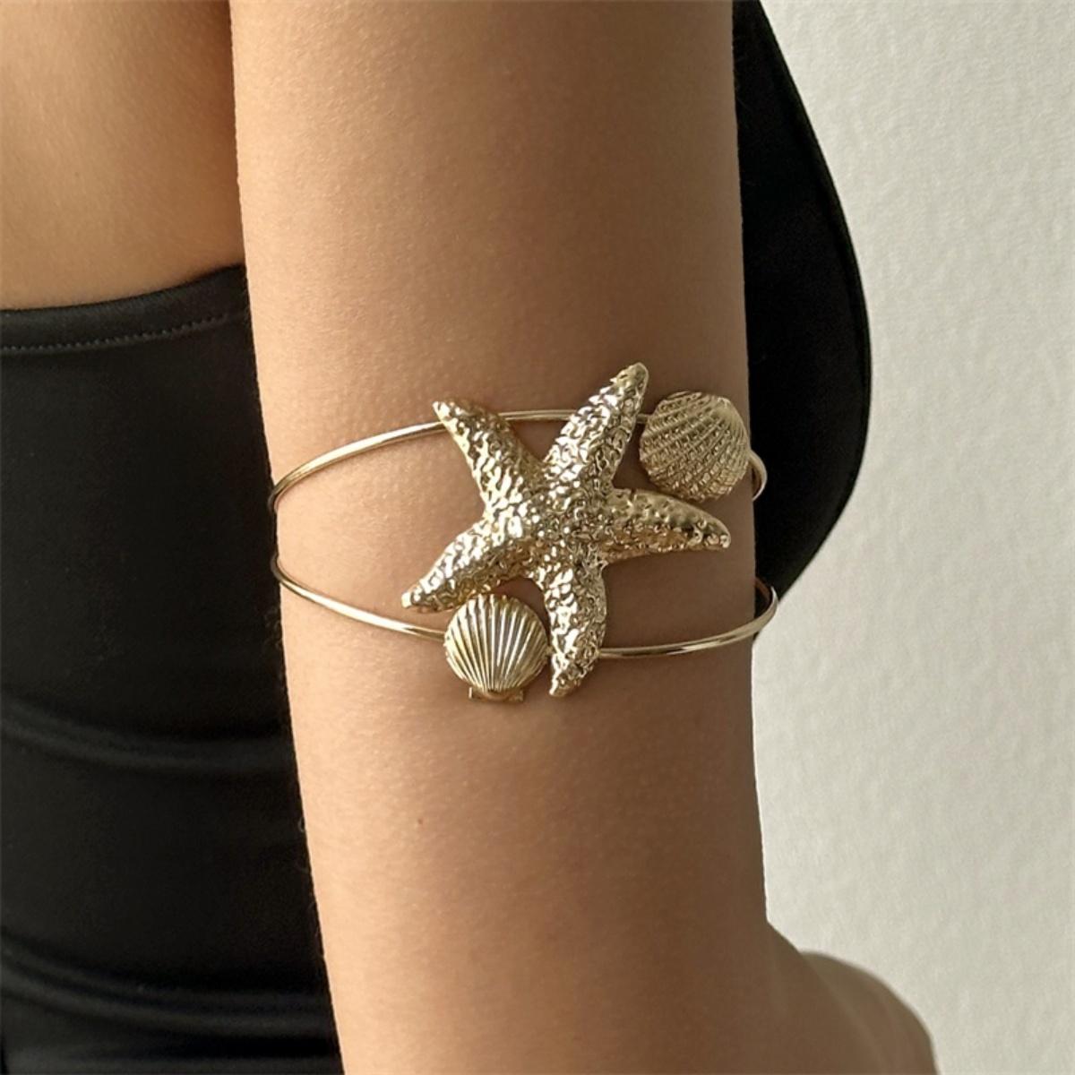 

Summer Exaggerated Irregular Surface Starfish Shell Arm Cuff Bracelets For Women Men Bohemian Star Opening Bangle Jewelry