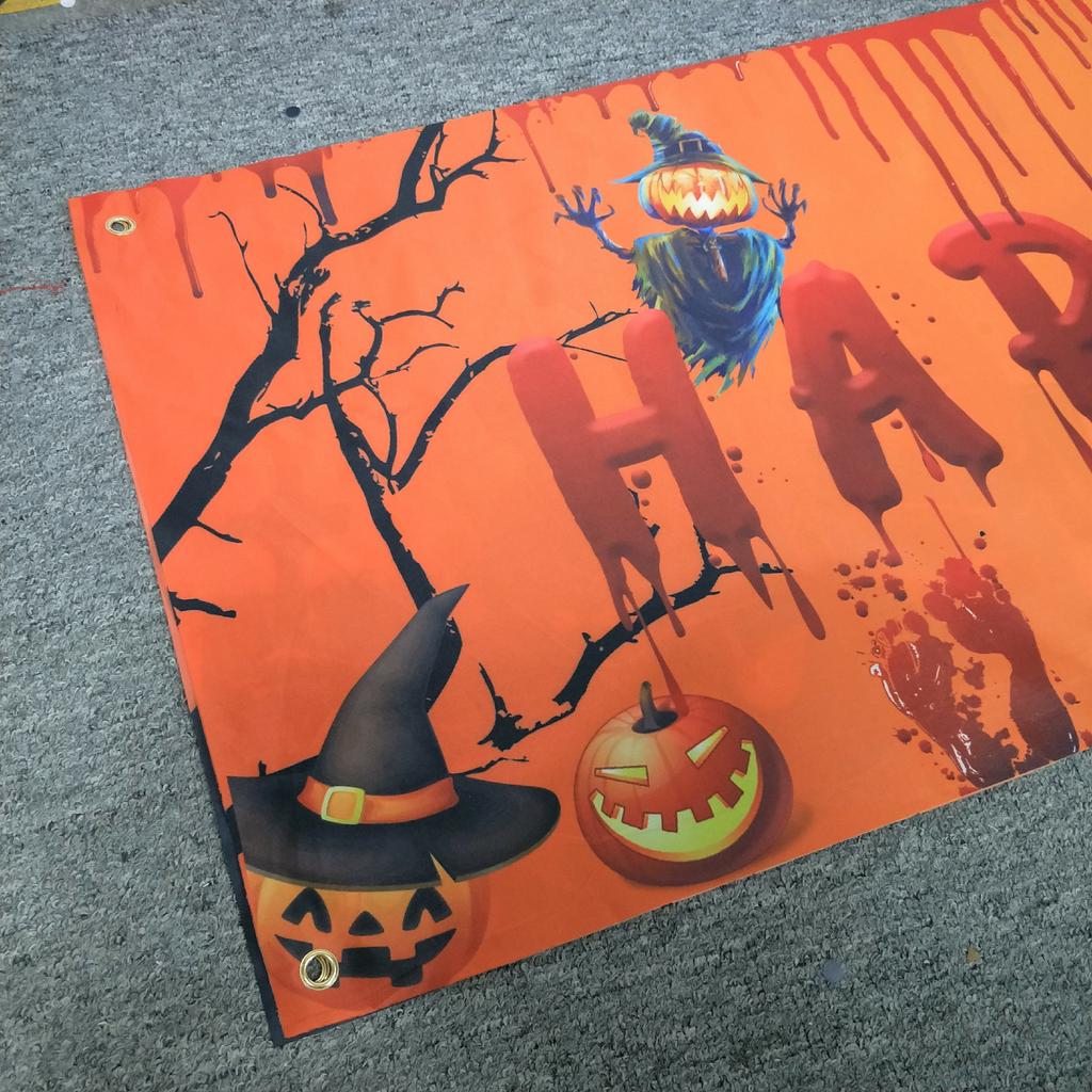 250x48cm Happy Halloween Banner Hanging Sign 100D Polyester Xmas Party Decoration Gift