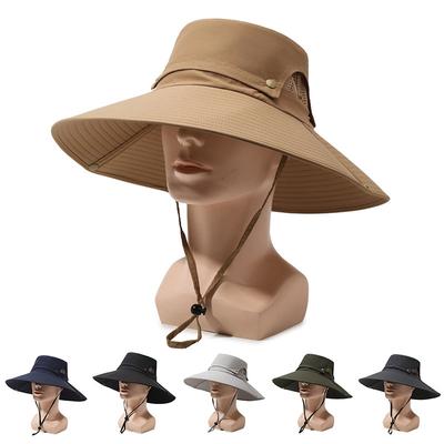 Chapeau de soleil à large bord pour homme Chapeau de pêcheur amovible sur le dessus Chapeau anti-soleil Couleur unie Chapeau de montagne/pêche d'extérieur