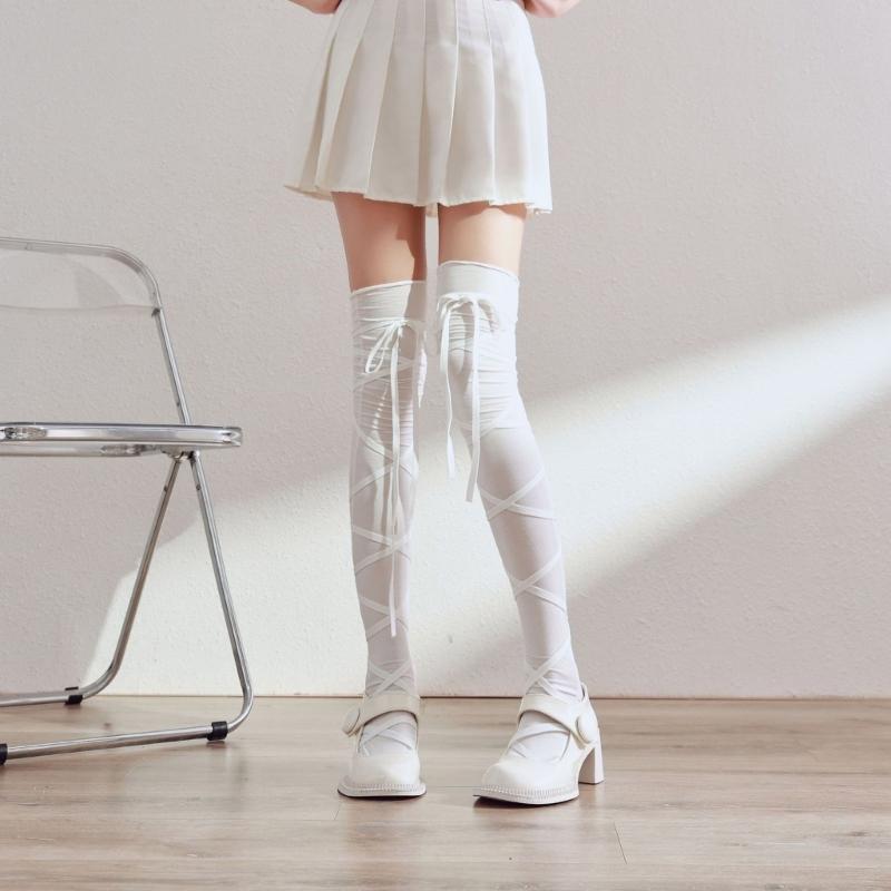 Damen Bandage Overknee-Socken Anime Cosplay Kostüm Riemchen Oberschenkelhohe Strümpfe Lange Stiefelsocken Strumpfwaren