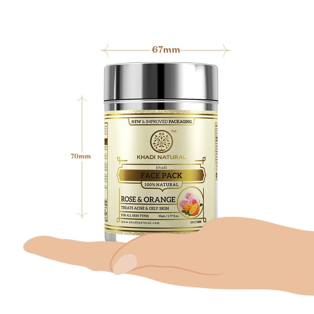 Khadi Natural Ayurvedic Rose & Orange Face Pack 50 G For Glowing Skin, Exfoliating Care For All Skin Types