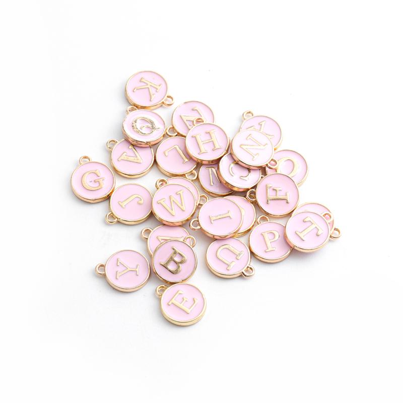 26pcs Double-sided Flat Round Alloy Letter Charms Enamel Charms Alphabet Initial Letter Pendants for DIY Jewelry Making Wholesal