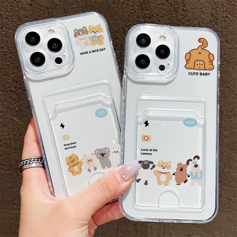 Card Slot Holder Silicone Wallet Pocket Case For Oppo Reno 10 14F 13F 12F Samsung A06 A16 A36 A56 Redmi Note 13 Honor X6A X6B Cover Clear Phone Bumper