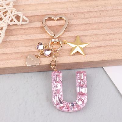 Niedlicher Bling Schlüsselanhänger A bis Z Anfangsbuchstabe Liebesherz Stern Rosa für Frauen Mädchen Tasche Tasse Anhänger Schlüsselanhänger Zubehör