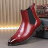 Men's Red Leather Pointed Toe Chelsea Boots - High-Top, Slip-On, Plus Size, Casual British Martin Style
