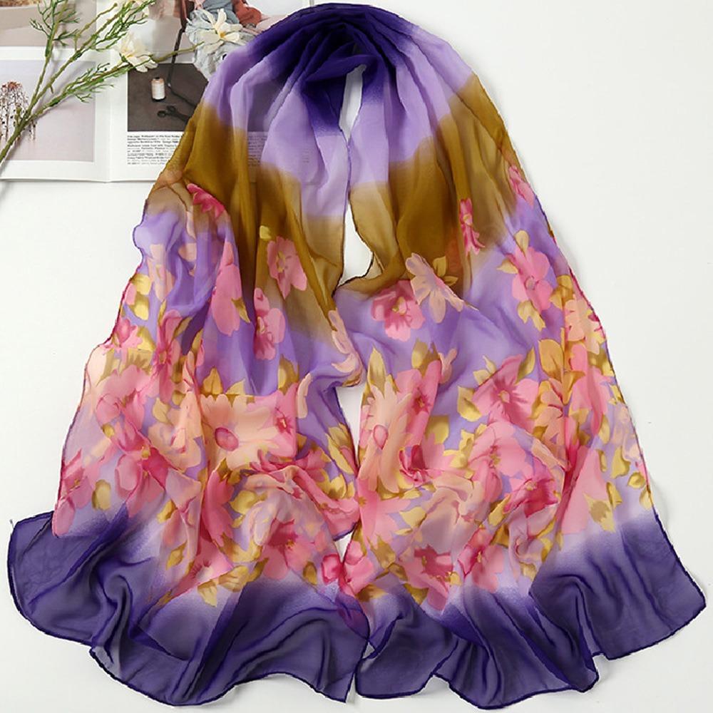 160*50cm Chiffon Scarf Flower Print Shawl Silk Fashion Long Wrap Shawl  for Women