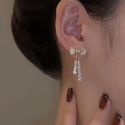 Zirconia Match Daily Paved Shining Sparkling Bowknot Design Synthetic Of Earrings Sweet Gift Outfits Party Accessories 1 Pair For Her  Accessories