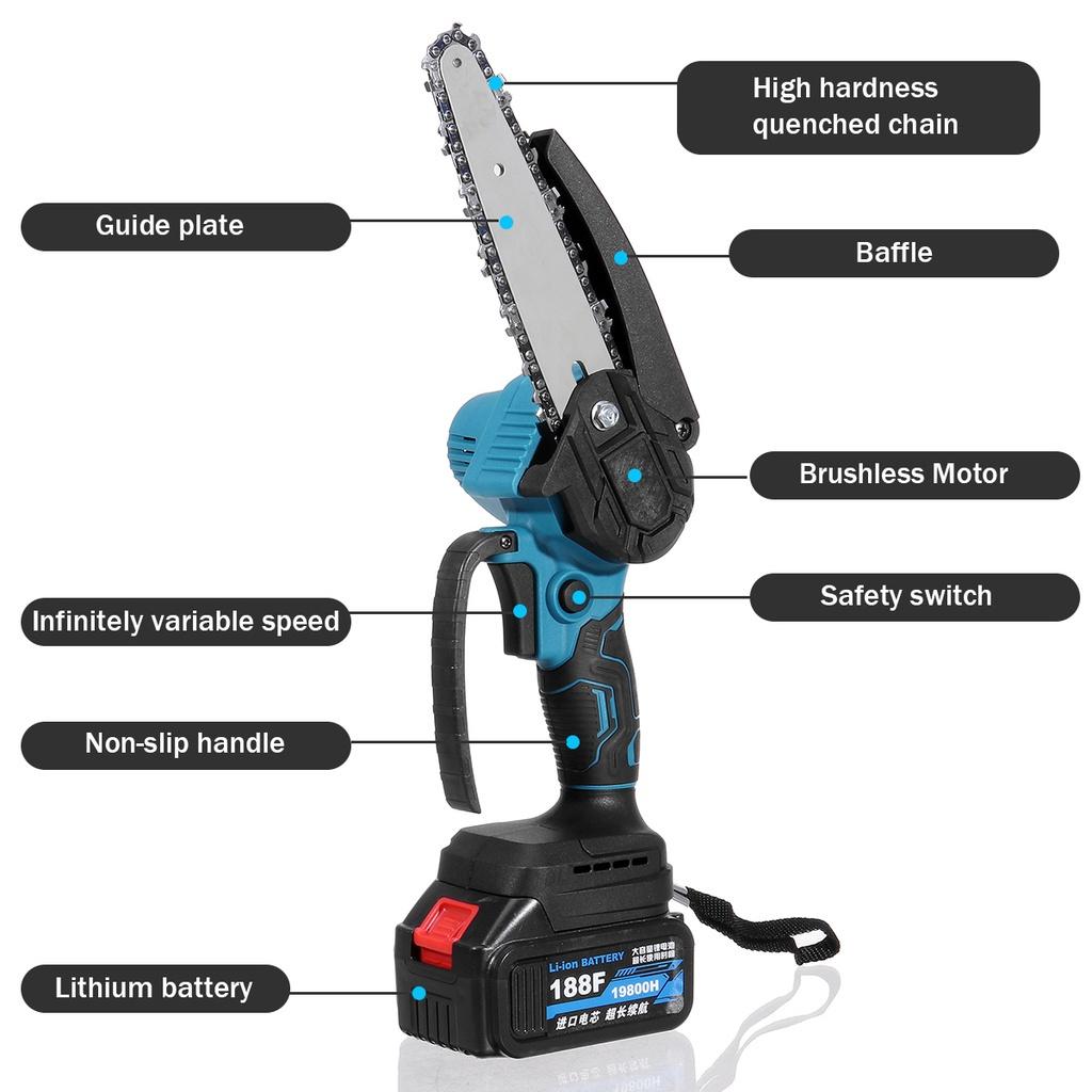 6 Inch Brushless Garden Tool with 19800H Battery Mini Electric Chain Saw Cordless Woodworking Pruning Chainsaw