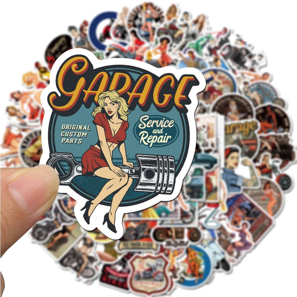 100 Motorcycle Retro Girl Doodle Stickers Mobile Phone Case Skateboard Suitcase Super Waterproof Stickers
