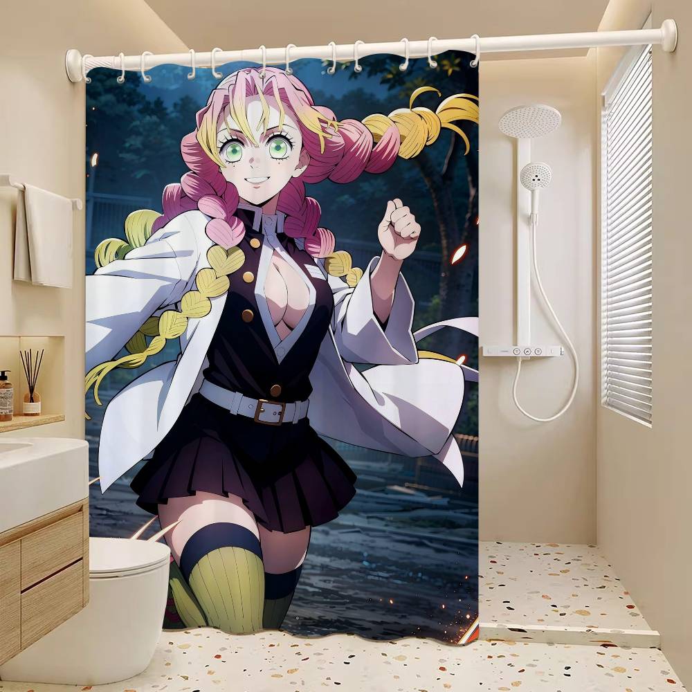 Anime M-Mitsuri-Kanroji  Waterproof Fabric Shower Curtain Bathroom Decoration Curtain Home Hawaiian Style Shower Curtain