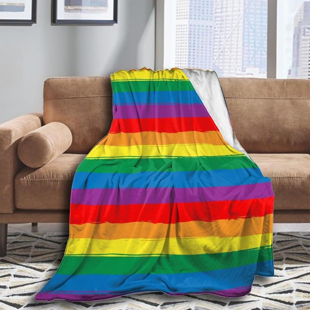 Rainbow Gradient Throw Blanket Colourful Stripe Pattern King Queen Size Super Soft Lightweight Warm for Living Room Couch Sofa