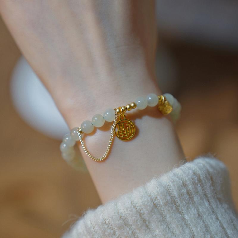 Natural Hotan Jade Bracelet for Women High-level Exquisite Cute Fu Word Tiger Pendant Bangles Party Jewelry for Girlfriend